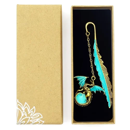 Metal Feather Bookmark Glow in The Dark, Vintage 3D Golden
